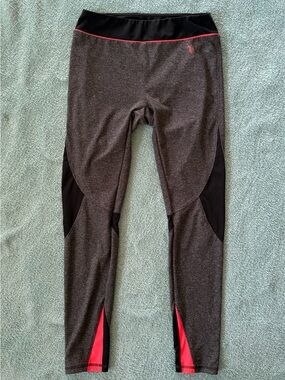 U.S. Polo Assn. Women's Gray Black Pink Ankle Leggings Medium Activewear Stretch